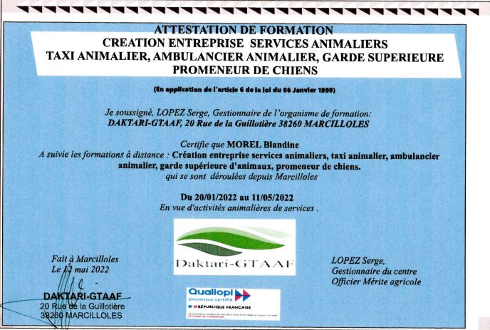 Attestation services animaliers barbouille & co